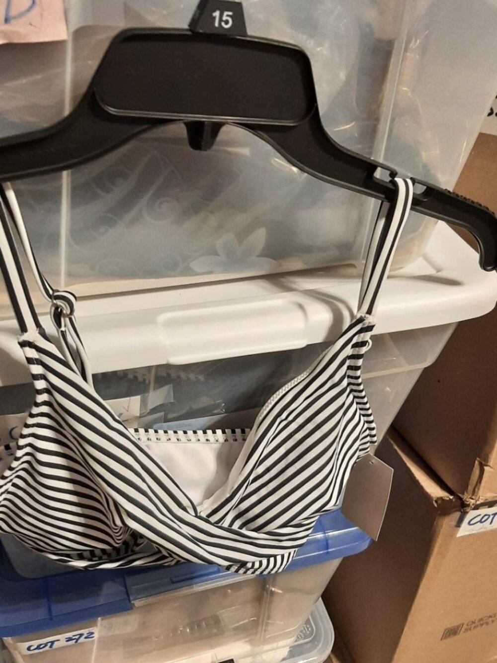 NEW ! Fashion Bikini One Pieces Push Up Bra Black Stripes Size S